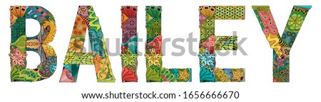 Female name Bailey. Vector decorative zentangle object