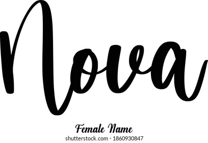 Female Name Calligraphy Phrase "Nova" on White Background