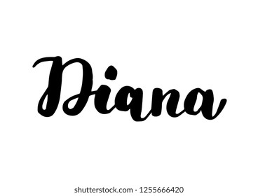 Female name - Diana. Handwritten Lettering. Black. Modern Calligraphy.