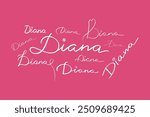 Female name Diana written in different scripts. Girls name Diana handwritten lettering calligraphy typescript. Vector illustration