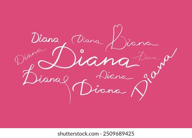 Female name Diana written in different scripts. Girls name Diana handwritten lettering calligraphy typescript. Vector illustration