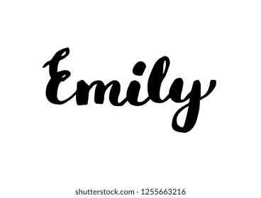 Female name - Emily. Handwritten Lettering. Black. Modern Calligraphy.