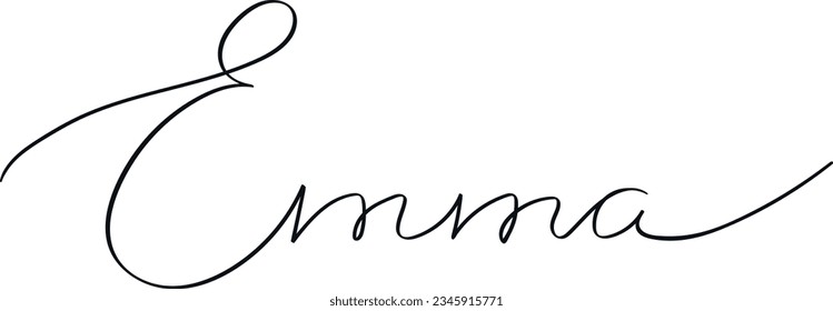 Female name Emma. Girl’s name Handwritten lettering calligraphy typescript isolated on white background. Vector art