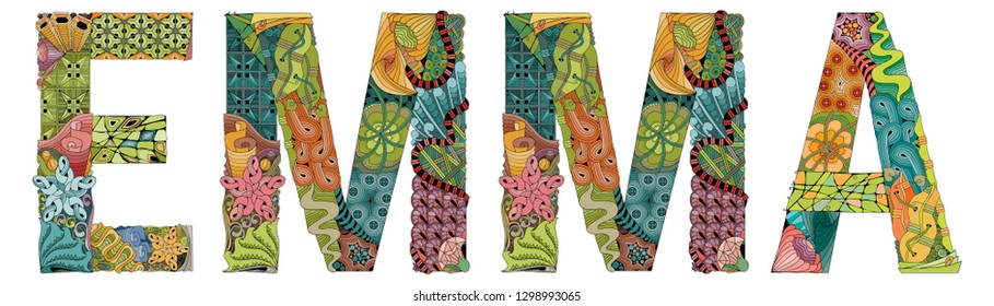 Female name EMMA. Vector decorative zentangle object