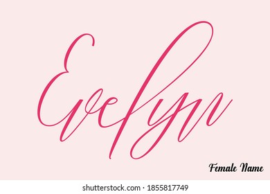 Female Name "Evelyn" Calligraphy Dork Pink Color Text on Light Pink Background