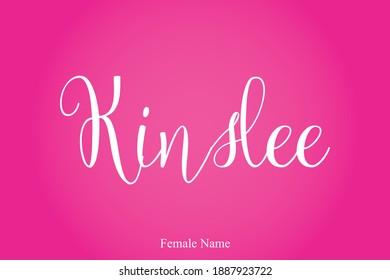 Name der Frau "Kinslee" Kursive Kalligrafie, Aufschrift auf rosafarbenem Hintergrund