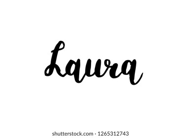 Female name - Laura. Handwritten Lettering. Black. Modern Calligraphy.