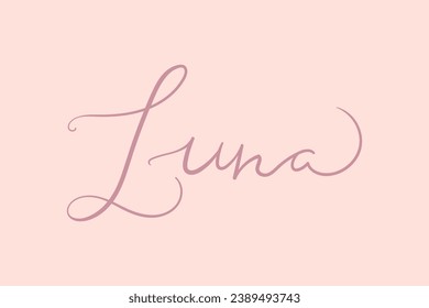 Female name Luna. Handwritten lettering calligraphy Girl name. Vector illustration