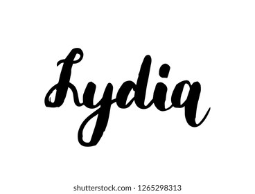 Female name - Lydia. Handwritten Lettering. Black. Modern Calligraphy.