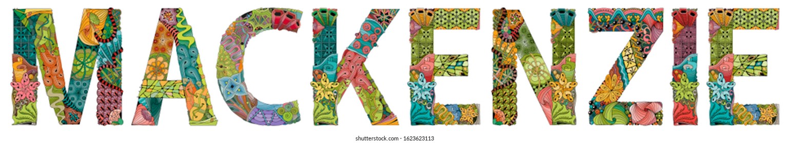 Female name Mackenzie. Vector decorative zentangle object