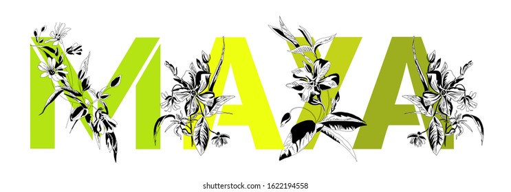 female-name-maya-golden-color-flower-stock-vector-royalty-free