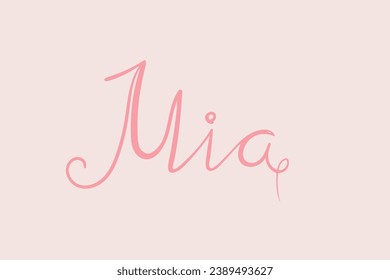 Female name Mia. Handwritten lettering calligraphy Girl name. Vector illustration