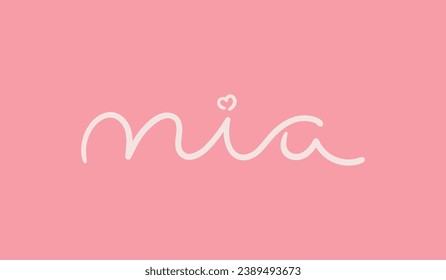 Female name Mia. Handwritten lettering calligraphy Girl name. Vector illustration