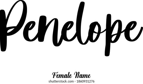 Female Name "Penelope" Calligraphy Phrase on White Background