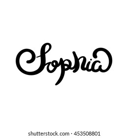 Female name - Sophia. Hand drawn lettering. Vector, illustration. Modern calligraphy.