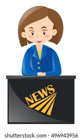 Female newsreporter on her desk illustration