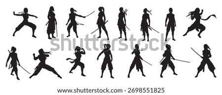 female ninja character silhouette vector