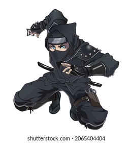 Carácter Ninja manga femenino para historietas en vectores