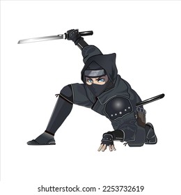 Female Ninja Manga Character for Comics in Vector 03