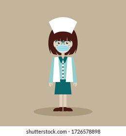 Female nurs.  medical equipments, tools. colorful template web Template.  flat design. health and treatment. modern concept, Vector isolated illustration on beigh Background