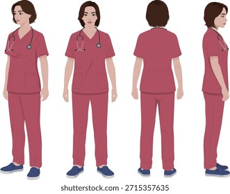 Female nurse 2D vector illustration with multiple animation ready views