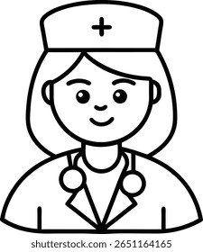female nurse avatar icon with nurse ha and stethoscope