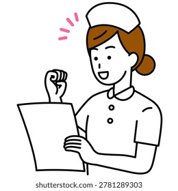 A female nurse is delighted to see the documents.
