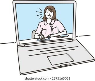 Female nurse doing online medical treatment on a computer