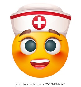 Female nurse emoji on white background. Emoticon with a nurse's cap. Cute emoticon