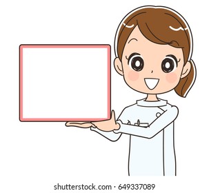 Female nurse has a whiteboard in hand