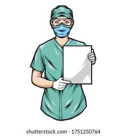 female nurse holding blank paper vector