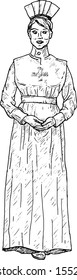 A female nurse in hospital attire. Hand drawn vector illustration.
