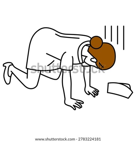 A female nurse kneels, dejected.