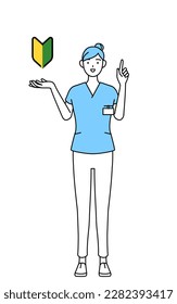 Female nurse, physical therapist, occupational therapist, speech therapist, nursing assistant in Uniform showing the symbol for young leaves, Vector Illustration