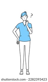 Female nurse, physical therapist, occupational therapist, speech therapist, nursing assistant in Uniform nodding her head in question, Vector Illustration