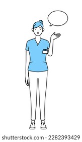 Female nurse, physical therapist, occupational therapist, speech therapist, nursing assistant in Uniform giving directions, with a wipeout, Vector Illustration