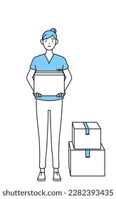 Female nurse, physical therapist, occupational therapist, speech therapist, nursing assistant in Uniform working to carry cardboard boxes, Vector Illustration