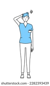 Female nurse, physical therapist, occupational therapist, speech therapist, nursing assistant in Uniform scratching her head in distress, Vector Illustration