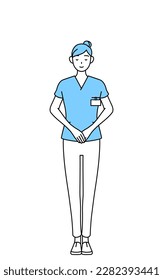 Female nurse, physical therapist, occupational therapist, speech therapist, nursing assistant in Uniform bowing with folded hands, Vector Illustration
