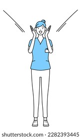 Female nurse  physical therapist  occupational therapist  speech therapist  nursing assistant in Uniform calling out and her hand over her mouth  Vector Illustration