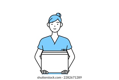 Female nurse, physical therapist, occupational therapist, speech therapist, nursing assistant in Uniform working to carry cardboard boxes, Vector Illustration