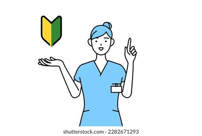 Female nurse, physical therapist, occupational therapist, speech therapist, nursing assistant in Uniform showing the symbol for young leaves, Vector Illustration