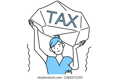 Female nurse, physical therapist, occupational therapist, speech therapist, nursing assistant in Uniform suffering from tax increases, Vector Illustration