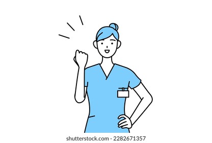 Female nurse, physical therapist, occupational therapist, speech therapist, nursing assistant in Uniform posing with guts, Vector Illustration