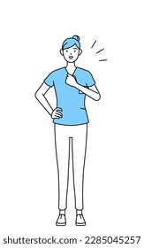 Female nurse, physical therapist, occupational therapist, speech therapist, nursing assistant in Uniform tapping her chest, Vector Illustration