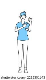 Female nurse, physical therapist, occupational therapist, speech therapist, nursing assistant in Uniform recommending credit card payment, Vector Illustration