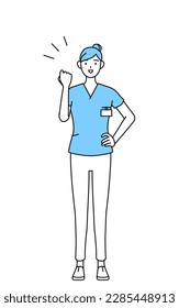 Female nurse, physical therapist, occupational therapist, speech therapist, nursing assistant in Uniform posing with guts, Vector Illustration