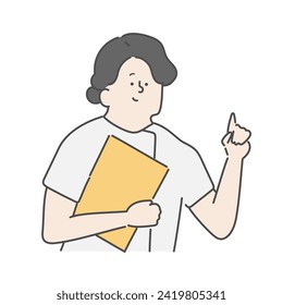 Female nurse pointing while holding a file illustration