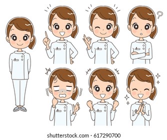 Female nurse with various expressions