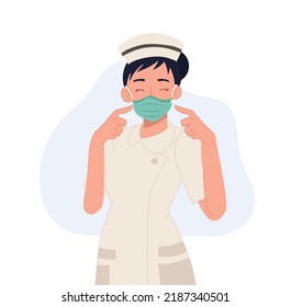 Female nurse wear masks. Flat vector cartoon illustration